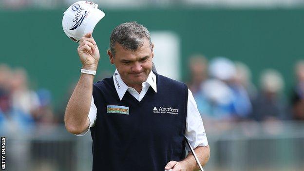 Paul Lawrie salutes the crowd at Royal Lytham