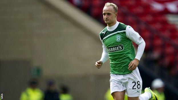 Leigh Griffiths in action for Hibernian at Hampden in the Scottish Cup semi-final