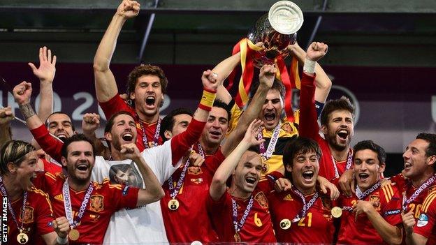 Spain celebrate winning Euro 2012