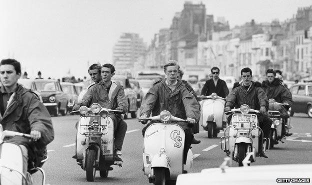 Mods on scooters in Hastings, 1964