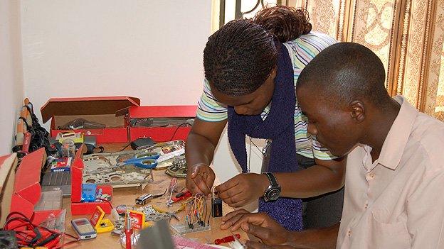 Students work on a robotics project