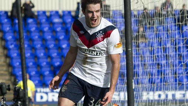 Andy Little celebrates scoring for Rangers last season