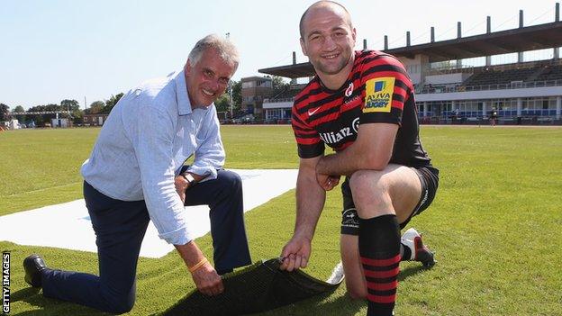 Saracens owner Nigel Wray and skipper Steve Bothwick at Allianz Park