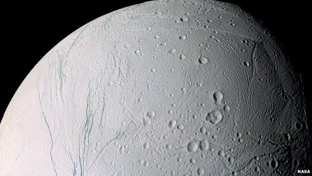 Enceladus is one of Saturn's moons.