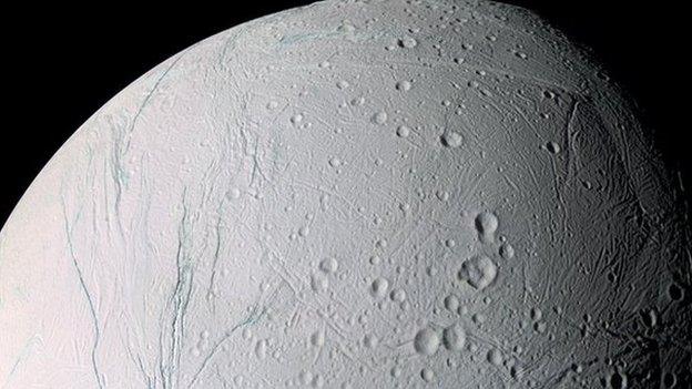 Enceladus is one of Saturn's moons.