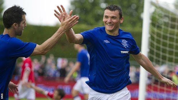 Lee McCulloch celebrates his extra-time winner against Brechin on Sunday