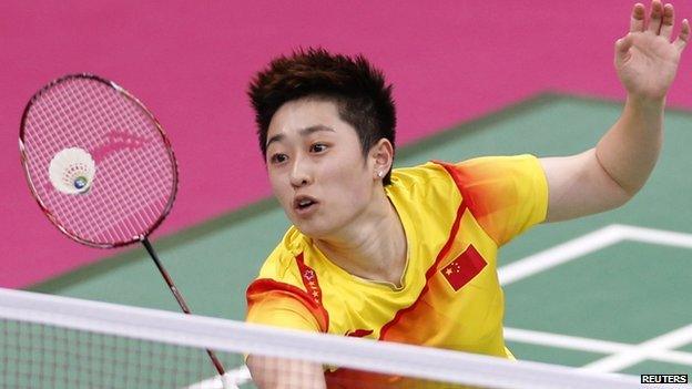 Badminton player Yu Yang competing in London 2012 Olympics