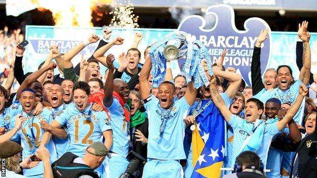 Manchester City lift Premier League trophy