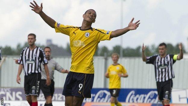 Lyle Taylor celebrates scoring for Falkirk against Elgin City