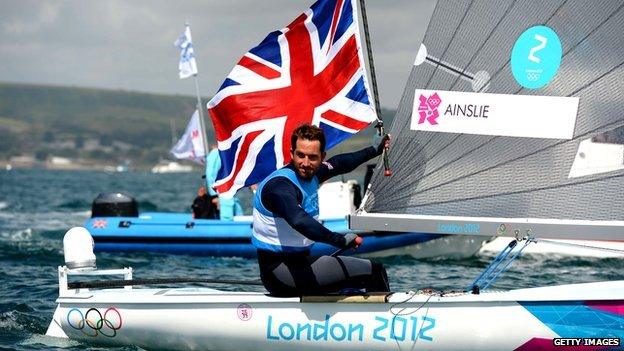 Ben Ainslie celebrates gold medal win