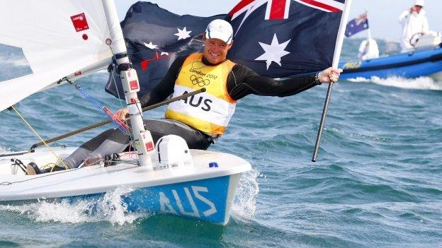 Tom Slingsby celebrates winning sailing gold for Australia