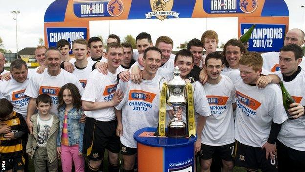 Alloa celebrate the Division Three title in May