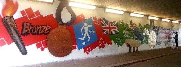 Olympic-themed graffiti in Peterborough