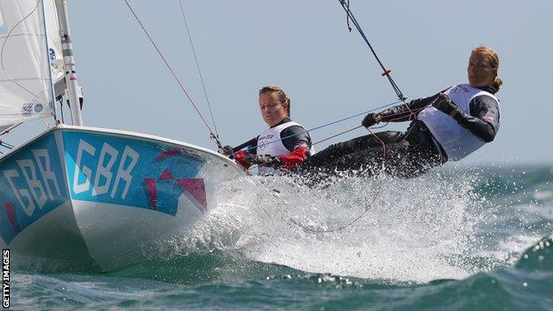 Hannah Mills and Saskia Clark for GB in women's 470 class