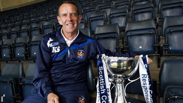 Kilmarnock manager Kenny Shiels with the Scottish Communities League Cup