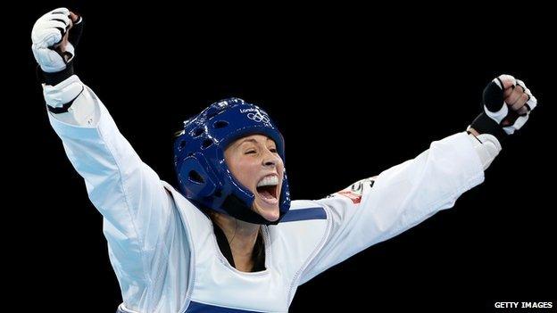 Jade Jones celebrates winning Olympic gold