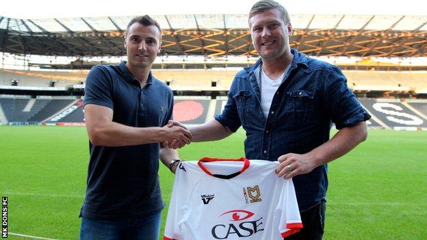 Antony Kay and MK Dons manager Karl Robinson