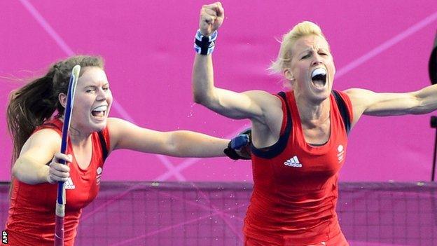 Alex Danson (right) celebrates after scoring for GB