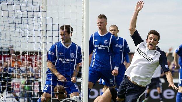 Andy Little celebrates after scoring for Rangers against Peterhead