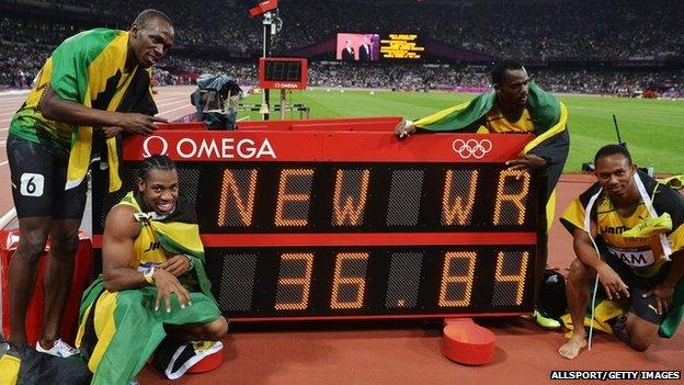 Usain Bolt and Jamaican 4x100m relay teammates