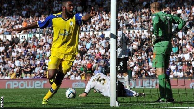 Reda Johnson celebrates scoring Sheffield Wednesday's equaliser at Derby