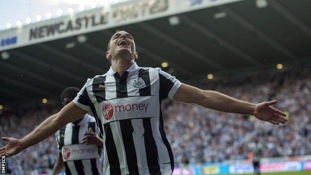 Hatem Ben Arfa celebrates scoring Newcastle's winner