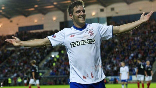 Andy Little celebrates his goal for Rangers