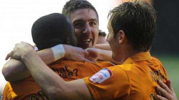 Wolves celebrate Stephen Ward's opening goal