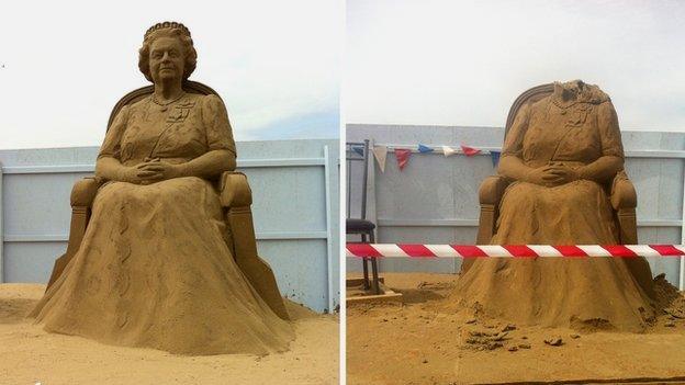 Weston Sand Sculpture, beheaded queen