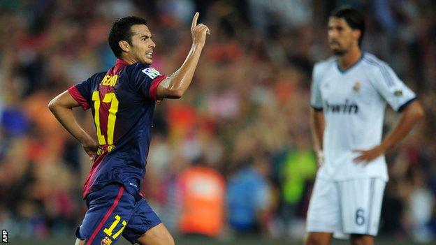 Pedro celebrates for Barcelona