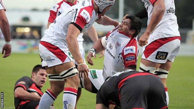 Nick Williams in congratulated after scoring his opening try in Friday's game