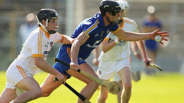 Antrim's Conor Laverty and Shane Golden of Clare