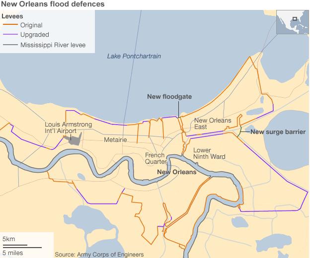 Map of New Orleans levees