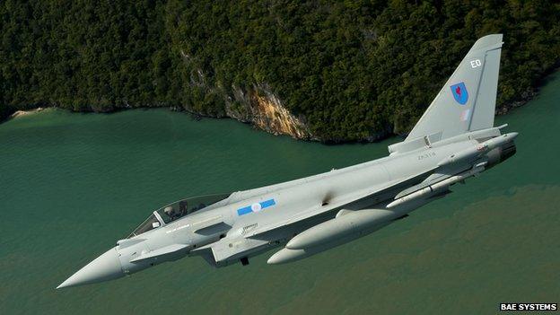 A RAF pilot wearing a Striker helmet on a Eurotyphoon jet in Malaysia