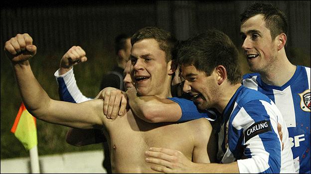 Johnny Black celebrating after scoring for Coleraine