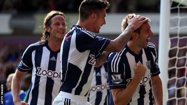 Gareth McAuley celebrates his West Bromwich Albion goal