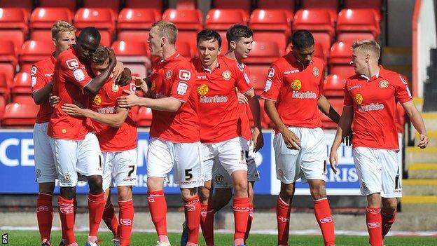 Crewe celebrate Max Clayton's goal