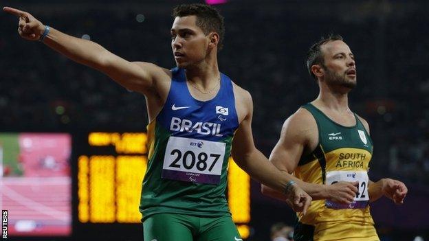 Brazil's Alan Oliveira (left) and Oscar Pistorius