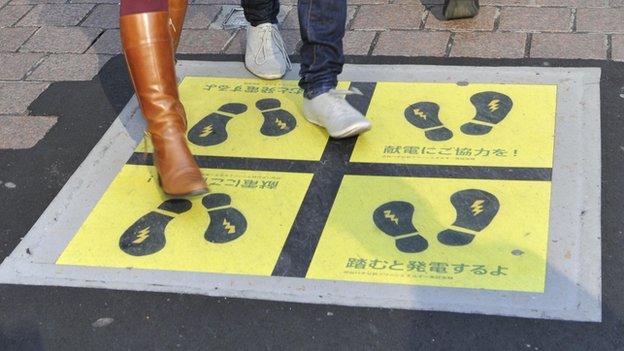 Piezoelectric sheet on Tokyo street