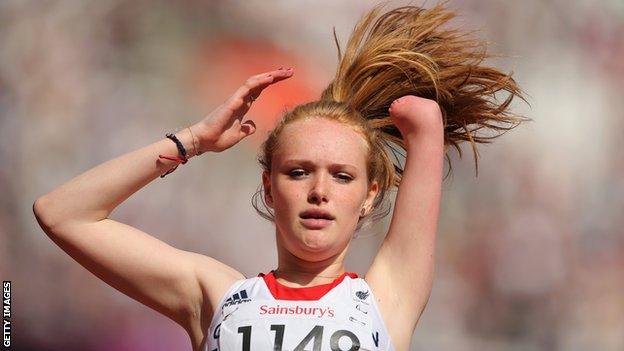 Sally Brown in action in Tuesday's T46 100m heats