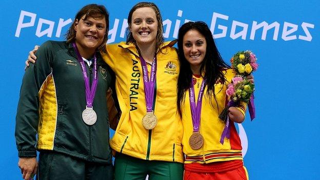 Natalie du Toit (left), Ellie Cole (centre), Sarai Gascon (right)