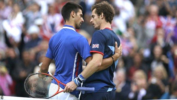 Novak Djokovic and Andy Murray during the Olympics at Wimbledon