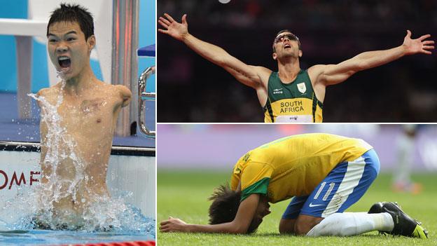 Clockwise from left: China's Zheng Tao, South Africa's Oscar Pistorius and Brazil's Neymar
