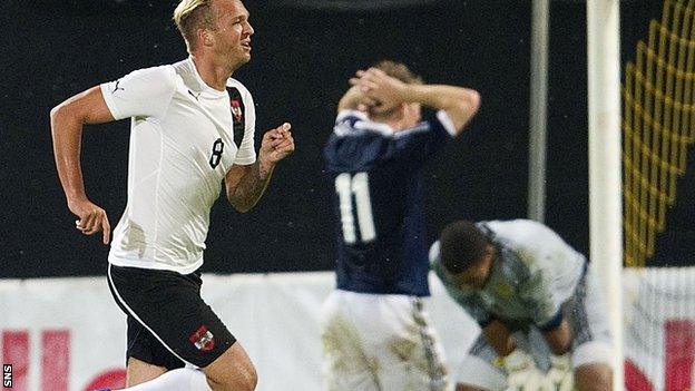 Raphael Holzhauser celebrates after scoring the late winner for Austria's Under-21s