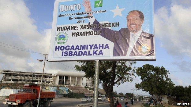 An election poster for Hassan Sheikh Mohamud