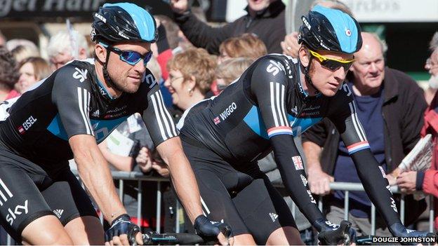 Bradley Wiggins and Bernie Eisel in Jedburgh