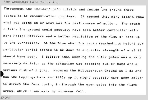 Excerpt of police statement deleed from original