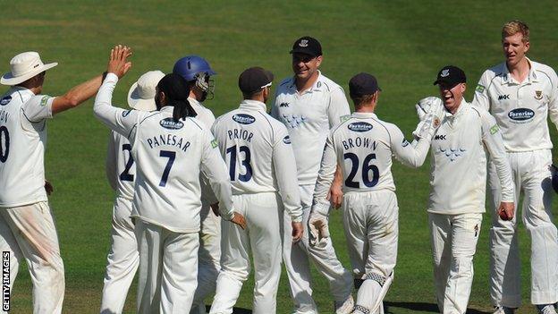 Sussex's players celebrate against Somerset