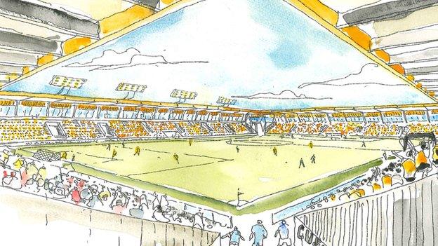 Artist's sketch of proposed new Cambridge United stadium