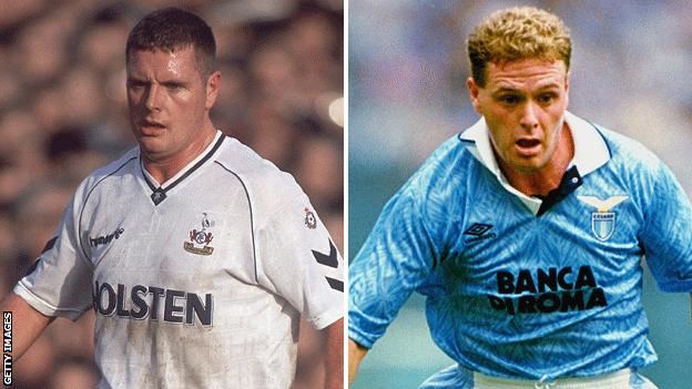 Paul Gascoigne, for Tottenham (left) and Lazio (right)